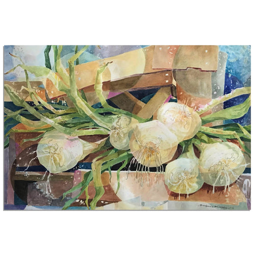 'Onions' Still Life Watercolor I 12x18 Museum-Quality Matte Paper Poster | Original Artwork by American Artist Barbara Cleary