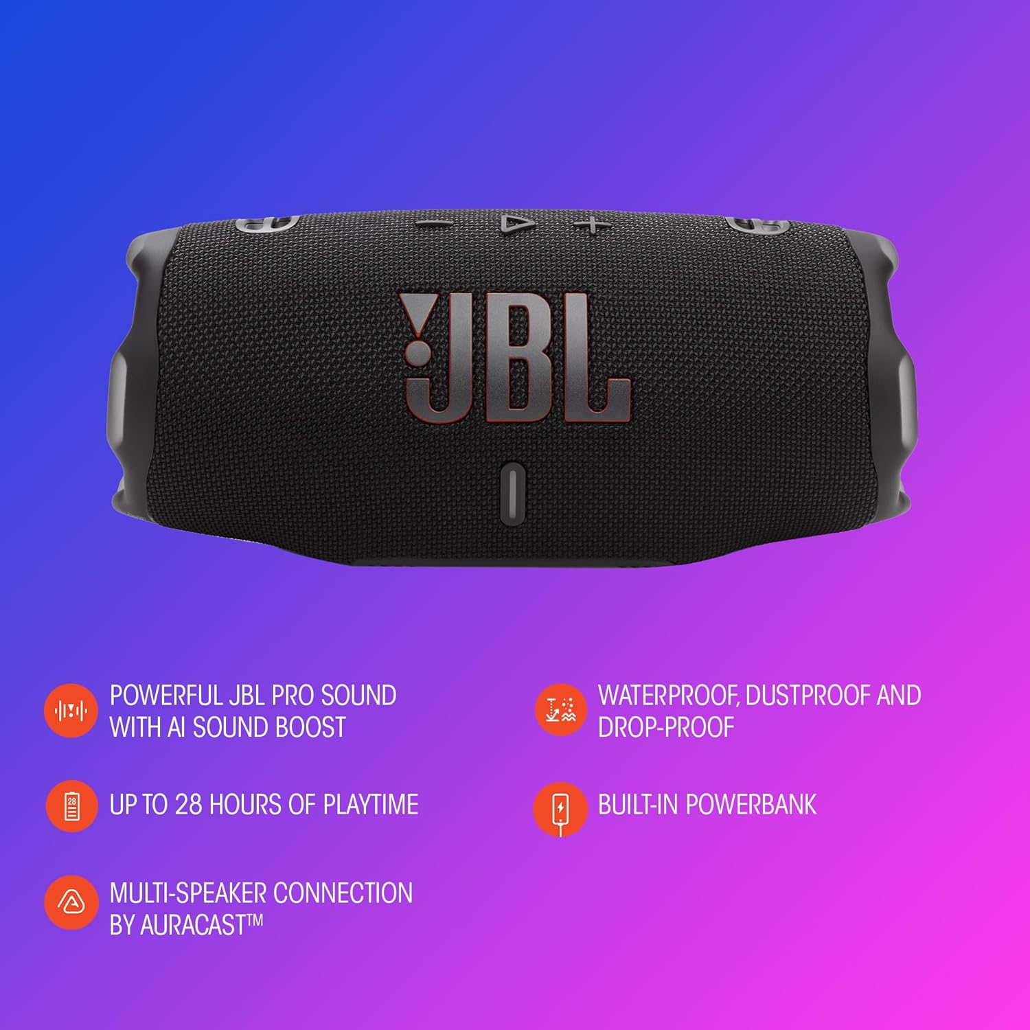 Altavoz Bluetooth Portátil JBL Charge 6, Impermeable, Resistente a Caídas