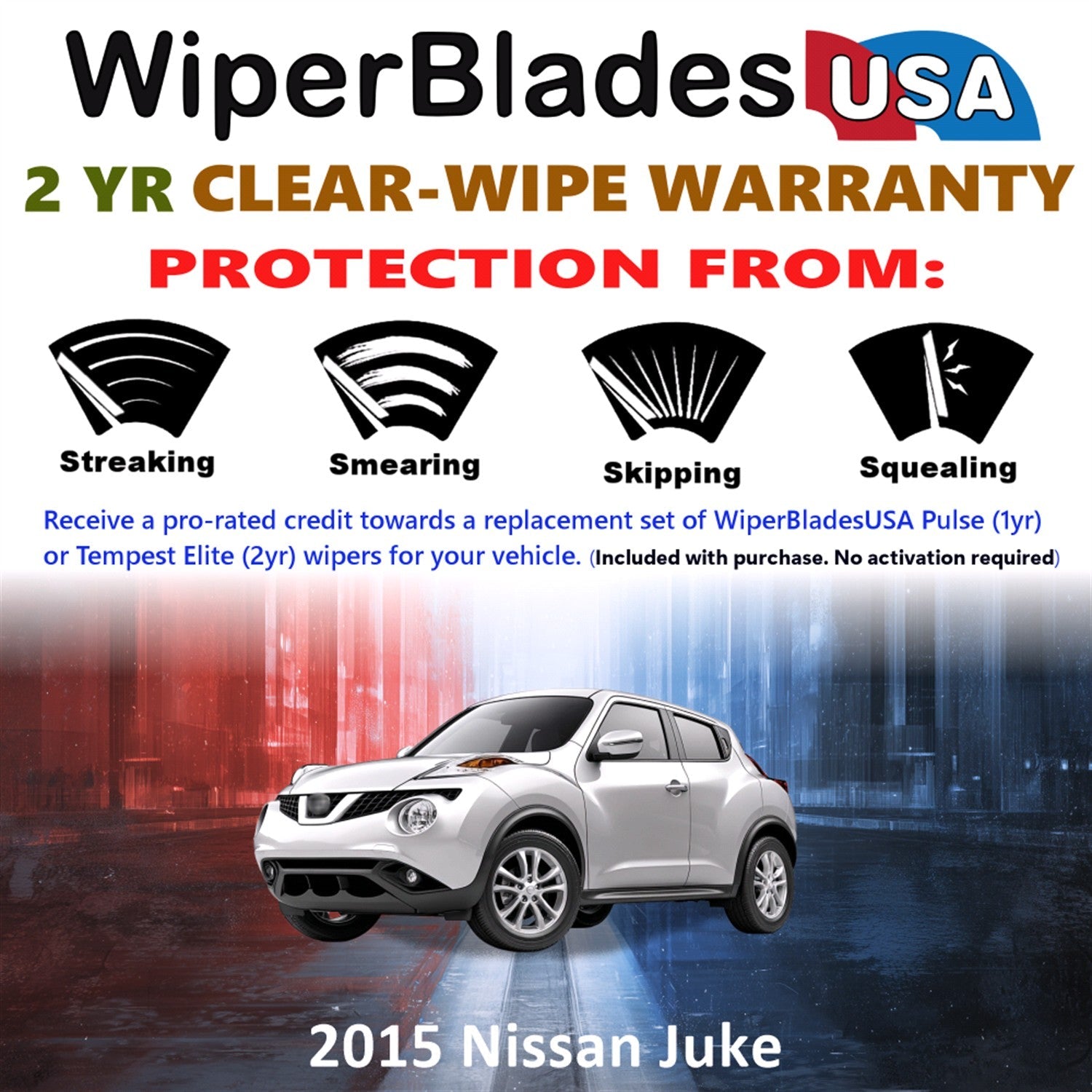 2015 Nissan Juke Wiper Blades w/2yr Wear Warranty (Set of 3) w/Rear Beam Wipers